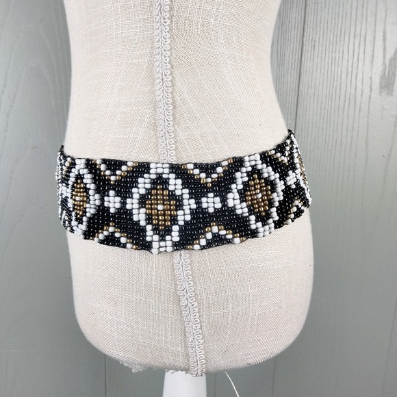 Vintage Beaded Belt Black Navajo Style Boho Hippie WIDE Western Stretchy - Picture 4 of 9